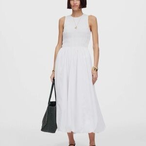 Madewell Melody Sleeveless Smocked  Bubble Hem Midi Dress White Size Medium